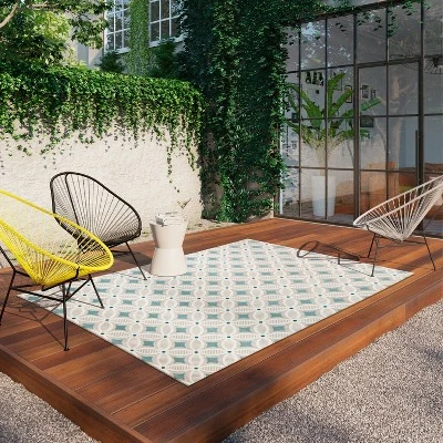 5' X 7' Quatrefoil Outdoor Rug Aqua - Opalhouse™ 3 5' X 7' Quatrefoil Outdoor Rug Aqua - Opalhouse™ - Image 3