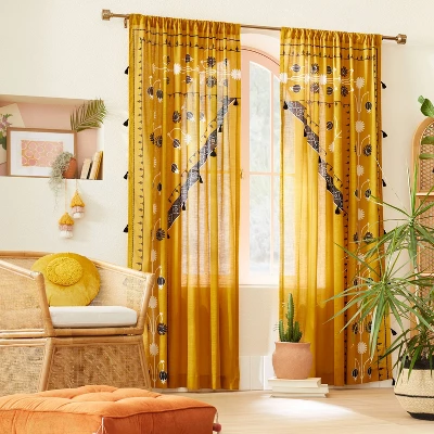 2pk Light Filtering Doorway Embroidery Window Curtain Panels Gold - Opalhouse™ Designed With Jungalow™ 1 2pk Light Filtering Doorway Embroidery Window Curtain Panels Gold - Opalhouse™ Designed With Jungalow™