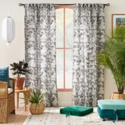 1pc 50"x84" Light Filtering Limu-Limu Leaf Jacquard Curtain Panel Gray - Opalhouseâ„¢ Designed With Jungalowâ„¢