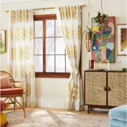 1pc 50"x84" Light Filtering Jacquard Curtain Panel Gold - Opalhouseâ„¢ Designed With Jungalowâ„¢