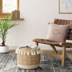 Gemma Pouf Jute Striped/Tassels Natural - Opalhouseâ„¢